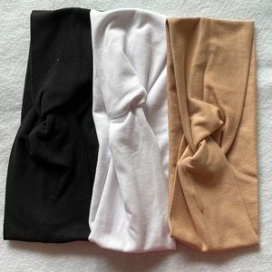 Front Twist Headbands Set of THREE Solid Colors Blk/Tan/White